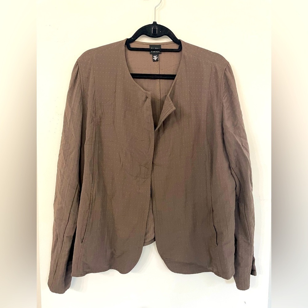 Eileen Fisher, Medium, women’s brown open front textured long sleeve jacket EUC